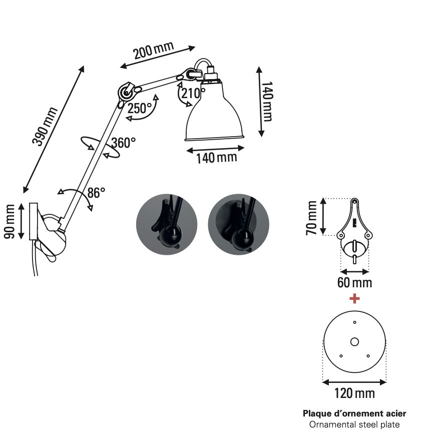 Lampe Gras N°222 - Wandleuchte